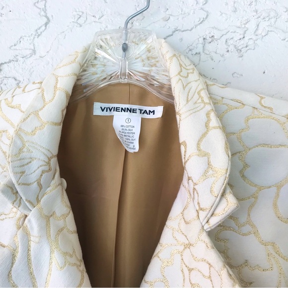 Vivienne Tam Trench Coat Ivory with Gold Embroidery, SzXXS - Picture 3 of 9